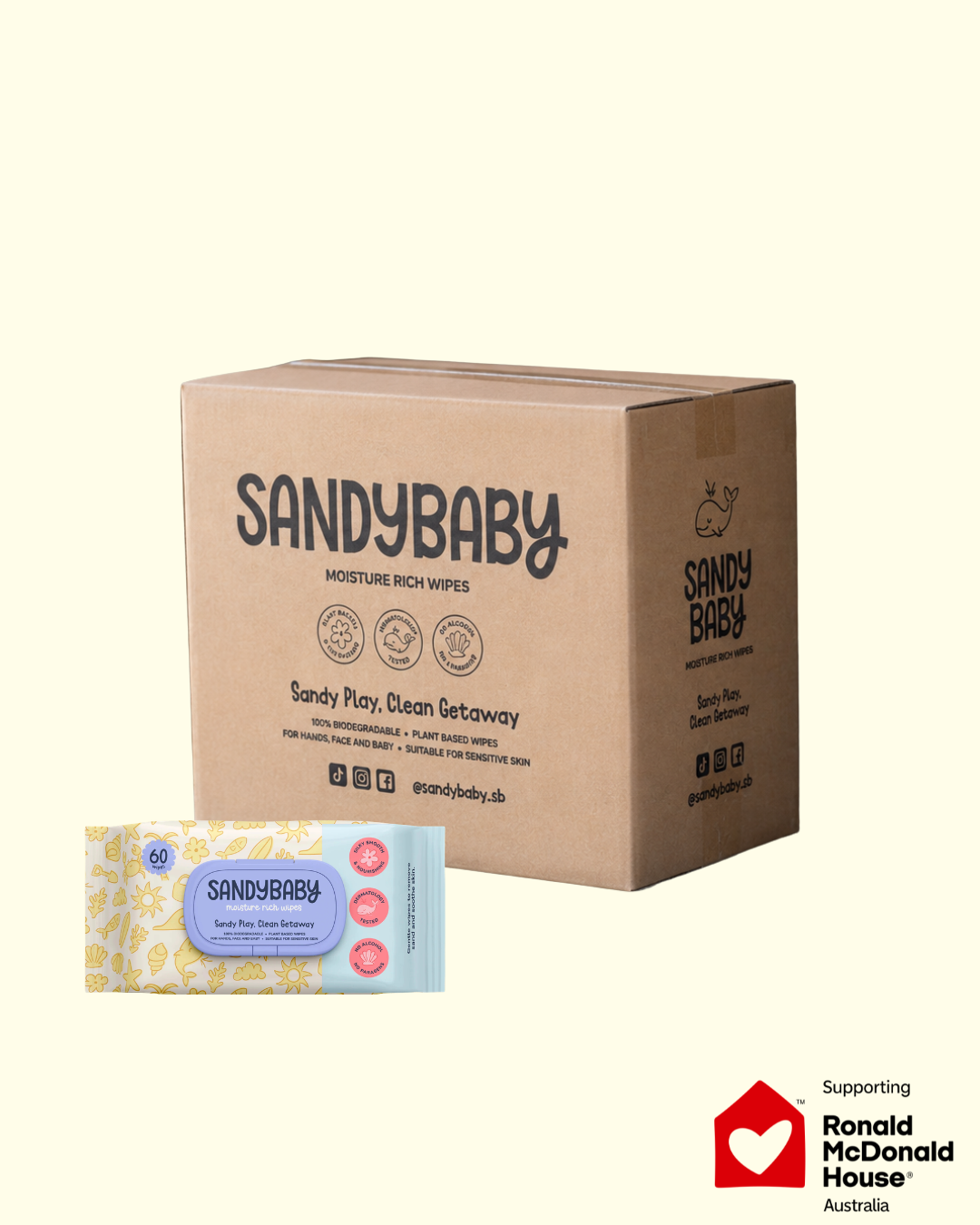 Donate Sandy Baby® Moisture-Rich Wipes (Box of 12) to Ronald McDonald House® in Australia